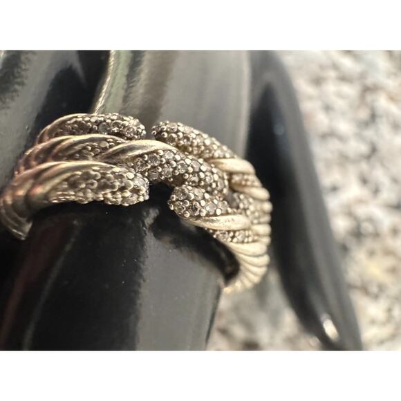 David Yurman Willow Diamond 925 Sterling Silver 3 Row Wide Band Ring Sz 7.5 - Picture 1 of 16